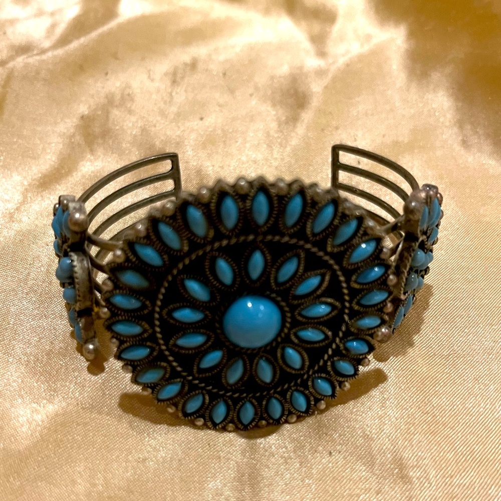 Blue Flower Statement Bracelet